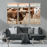 47758300-MGV-CV-36X24-Texas Longhorn Cattle Wall Art – Rustic Western Herd Canvas Print, Cowboy Ranch Farmhouse Decor for Living Room, Office, or