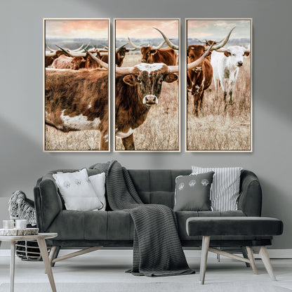 47758300-MGV-CV-36X24-Texas Longhorn Cattle Wall Art – Rustic Western Herd Canvas Print, Cowboy Ranch Farmhouse Decor for Living Room, Office, or