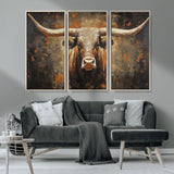 19204445-MGV-CV-36X24-Texas Longhorn Bull Wall Art – Rustic Western Canvas Print, Bold Cowboy Cattle Painting for Ranch House, Farmhouse, Office, or