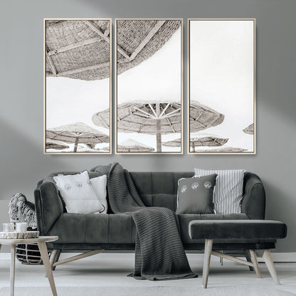 97043123-MGV-CV-36X24-Beach Umbrella Wall Art – Minimalist Coastal Canvas Print, Woven Parasol Summer Decor for Bedroom, Living Room, or Modern Beach