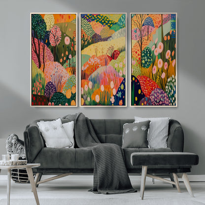 79636380-MGV-CV-36X24-Colorful Abstract Landscape Wall Art – Vibrant Hills and Flowers Canvas Print, Modern Whimsical Artwork for Living Room, Bedroom,
