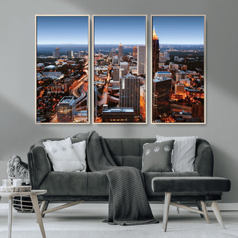 25096967-MGV-CV-36X24-Atlanta Skyline Wall Art – Vibrant Cityscape Canvas Print, Modern Night Lights Urban Decor for Office, Living Room, or Apartment