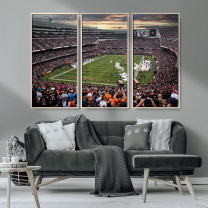 87578930-MGV-FC-48X32-3P_Natural-Soldier Field Wall Art – Chicago Bears Football Stadium Sunset Canvas Print, Game Day Sports Decor for Man Cave, Bar, Office, or