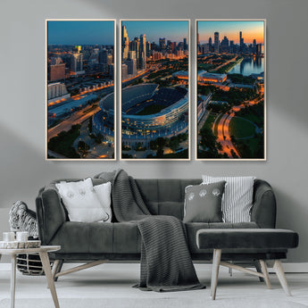 36690345-MGV-CV-36X24-Soldier Field Wall Art – Chicago Bears Stadium Aerial Night Canvas Print, City Skyline Football Decor for Living Room, Office, or