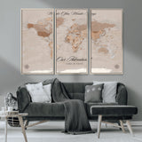 95243244-MGV-CV-36X24-Wander Often Wonder Always World Map Wall Art – Neutral Beige Adventure Canvas Print, Rustic Boho Travel Decor for Bedroom, Living