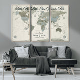10693204-MGV-CV-36X24-Little By Little One Travels Far Tolkien Quote Blue Green World Map Adventure Wall Art Canvas Print Rustic Wanderlust Travel Decor