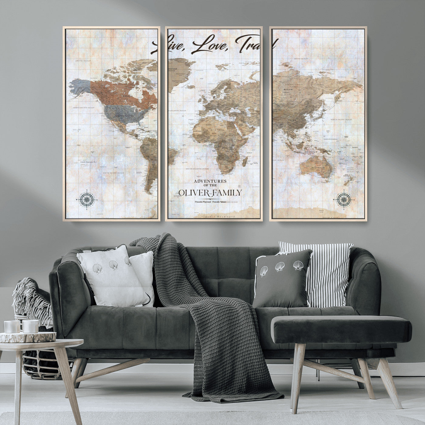 43924907-MGV-CV-36X24-Live Love Travel Wall Art – Neutral World Map Canvas Print, Rustic Adventure Decor for Home, Office or Living Room, Unique Gift