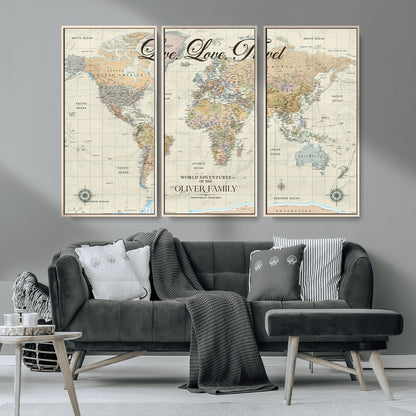 19479008-MGV-FC-48X32-3P_Natural-Live Love Travel Wall Art – Detailed World Map Canvas Print, Adventure Decor for Living Room, Office or Bedroom, Travel Gift for
