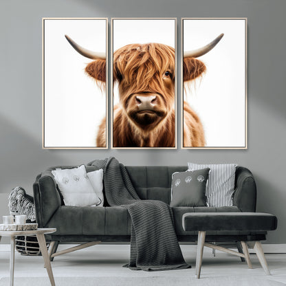 637908607-MGV-FC-93X47-3P_Black-Highland Cow Wall Art Print – Rustic Farmhouse Animal Portrait, Scottish Highland Cattle Canvas, Modern Country Wall Decor for