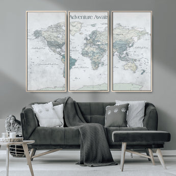 TEST111-MGV-CV-36X24-Personalized Adventure Awaits Push Pin World Map – Custom Framed Travel Tracker Canvas Wall Art for Home, Office