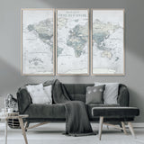 94249974-MGV-CV-36X24-Ours Explore World Map Wall Art – Modern Travel Canvas Print, Neutral Adventure Decor for Living Room, Office, Study, Bedroom,