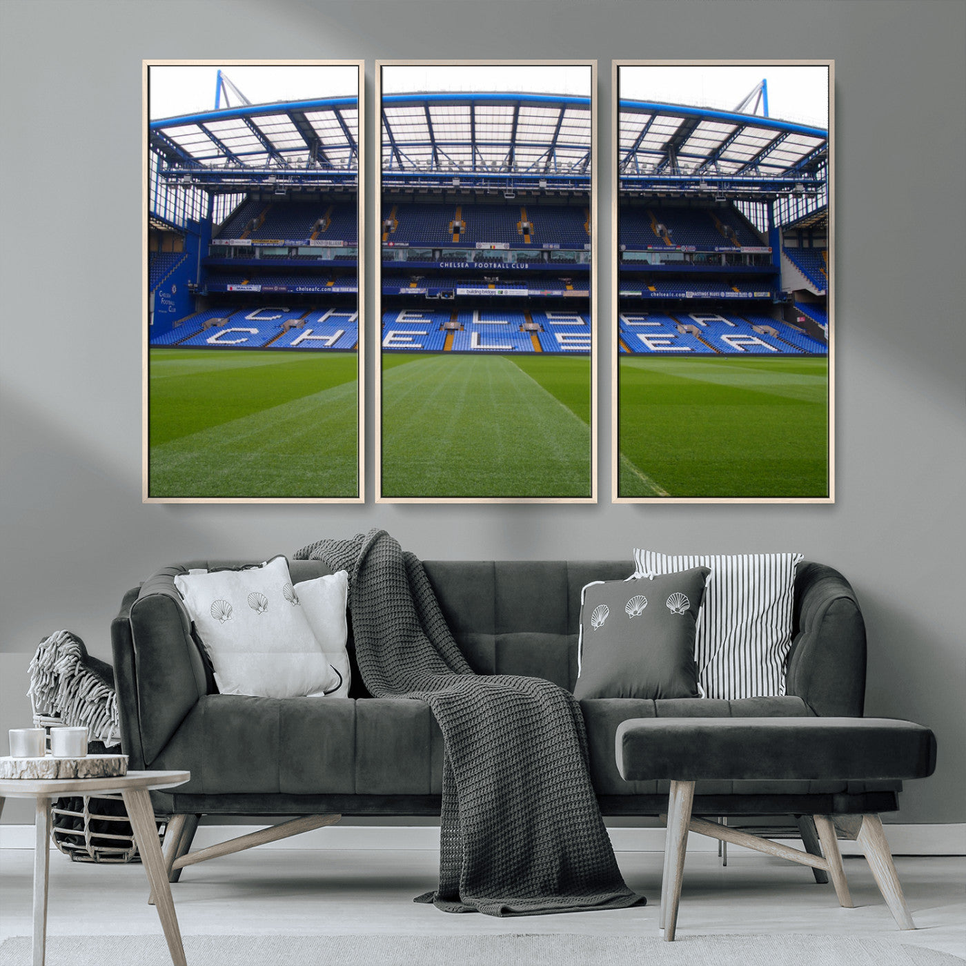 38616413CHELSA-MGV-CV-36X24-Chelsea Stadium Wall Art – Panoramic Football Field Canvas Print, Game Day Sports Decor for Living Room, Office, or Man Cave