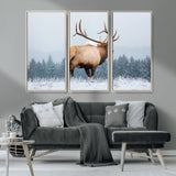 85177251-MGV-CV-36X24-Elk Wall Art – Majestic Wildlife Canvas Print of Bull Elk Snowy Forest, Rustic Nature Decor for Living Room, Cabin, or Office