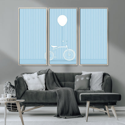 56479838-MGV-CV-36X24-Bicycle Wall Art – Minimalist Blue Canvas Print with Balloon Illustration, Modern Decor Artwork for Kids Room, Nursery, or Living