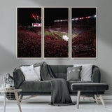 60690191-MGV-CV-36X24-Stadium Wall Art – Night Game Football Canvas Print with Fireworks, Marching Band and Crowd, Panoramic Sports Photography for Man