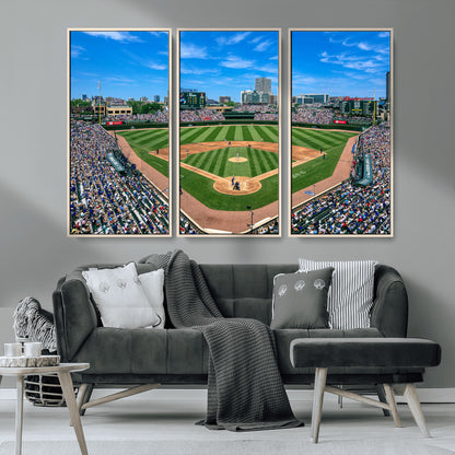 35800083-MGV-CV-36X24-Wrigley Field Baseball Stadium Canvas Wall Art – Packed Crowd Sports Stadium Print, City Skyline Baseball Field Canvas for Game