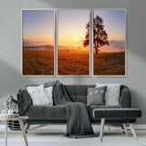 57919623-MGV-CV-36X24-Golden Sunrise Landscape Canvas Wall Art - Framed Misty Field Print, Large Nature Canvas for Living Room, Office, or Home Decor