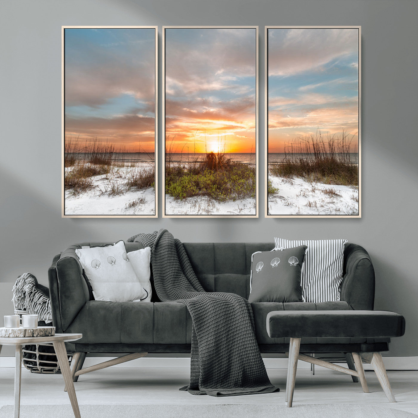 58266230-MGV-CV-36X24-Sunset Beach Canvas Wall Art – Coastal Ocean Landscape Print, Seaside Nature Art for Coastal Chic Decor, Living Room, Bedroom,