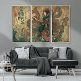 98593115-MGV-CV-36X24-Tsukioka Yoshitoshi Samurai Wall Art Print, Japanese Katana Warrior Canvas Wall Art, Octopus Sea Monster Canvas Print,