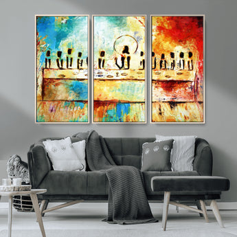 YKE34632598CR-MGV-CV-36X24-Abstract Last Supper with Apostles Wall Art Canvas Print