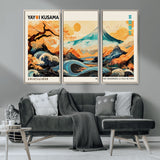 94085549-MGV-CV-36X24-Yayoi Kusama Inspired Japanese Landscape Art Print – Vibrant Mount Fuji, Waves & Autumn Trees, Modern Decorative Poster for