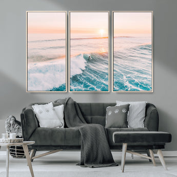 34064591-MGV-CV-36X24-Surfing Wall Art – Sunset Ocean Wave Canvas Print, Surfer Riding Sea Photography Decor for Bedroom, Living Room, Office, Coastal