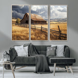 23718739-MGV-CV-36X24-Farmhouse Wall Art – Rustic Barn and Golden Wheat Field Canvas Print, Country Landscape Photography Decor for Bedroom, Living