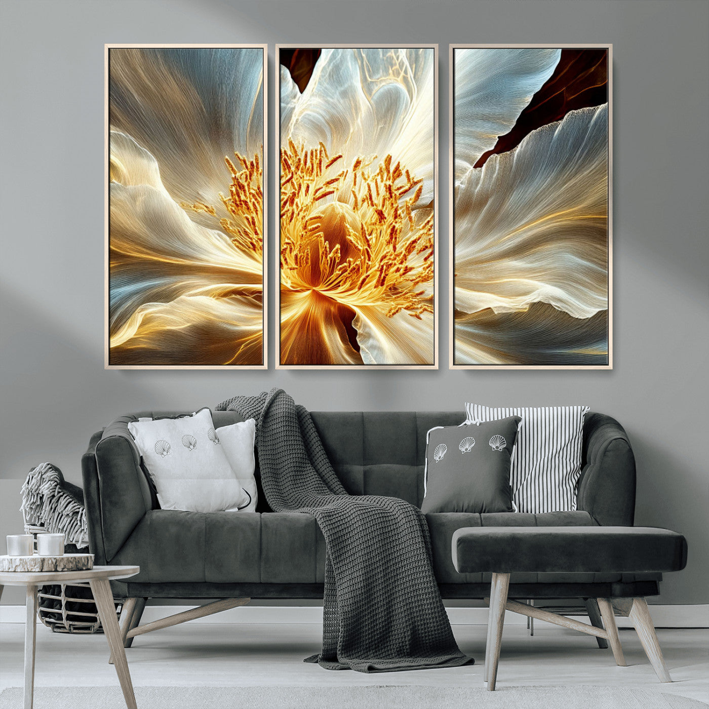 20862576-MGV-CV-36X24-Golden Abstract Flower Canvas Wall Art – Modern Botanical Bloom Print, Elegant Floral Artwork for Living Room, Bedroom, Office