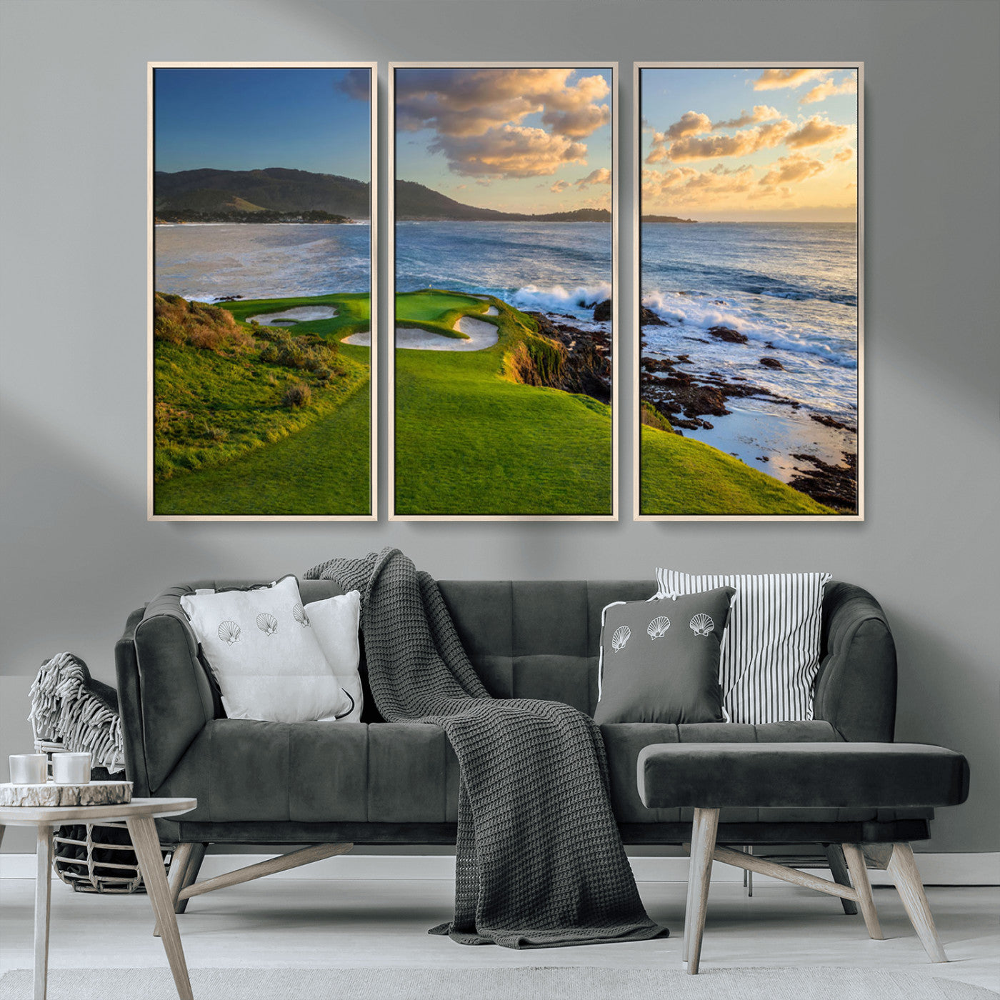 67486665-MGV-FC-48X32-3P_Natural-Golf Course Wall Art – Pebble Beach Oceanfront Canvas Print, Coastal Fairway Photography Sports Decor for Living Room, Office, Man