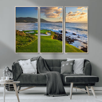67486665-MGV-FC-48X32-3P_Natural-Golf Course Wall Art – Pebble Beach Oceanfront Canvas Print, Coastal Fairway Photography Sports Decor for Living Room, Office, Man