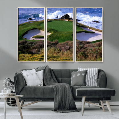 22776914-MGV-CV-36X24-Golf Course Wall Art – Oceanfront Green Canvas Print, Coastal Pebble Beach Photography Sports Decor for Living Room, Office, Man