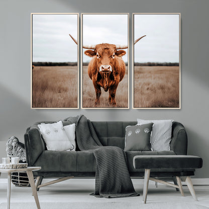 16316734-MGV-CV-36X24-Texas Longhorn Wall Art – Rustic Bull Portrait Canvas Print, Western Farmhouse Animal Photography Decor for Living Room, Office,