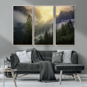 38316884-MGV-CV-36X24-Landscape Wall Art – Misty Mountain Valley Canvas Print, Scenic Pine Forest and Sunrise Photography Decor for Bedroom, Living