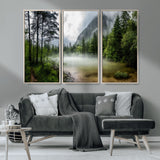 93123937-MGV-CV-36X24-Landscape Wall Art – Misty Mountain Lake Canvas Print, Tranquil Forest and Waterfall Photography Decor for Bedroom, Living Room,