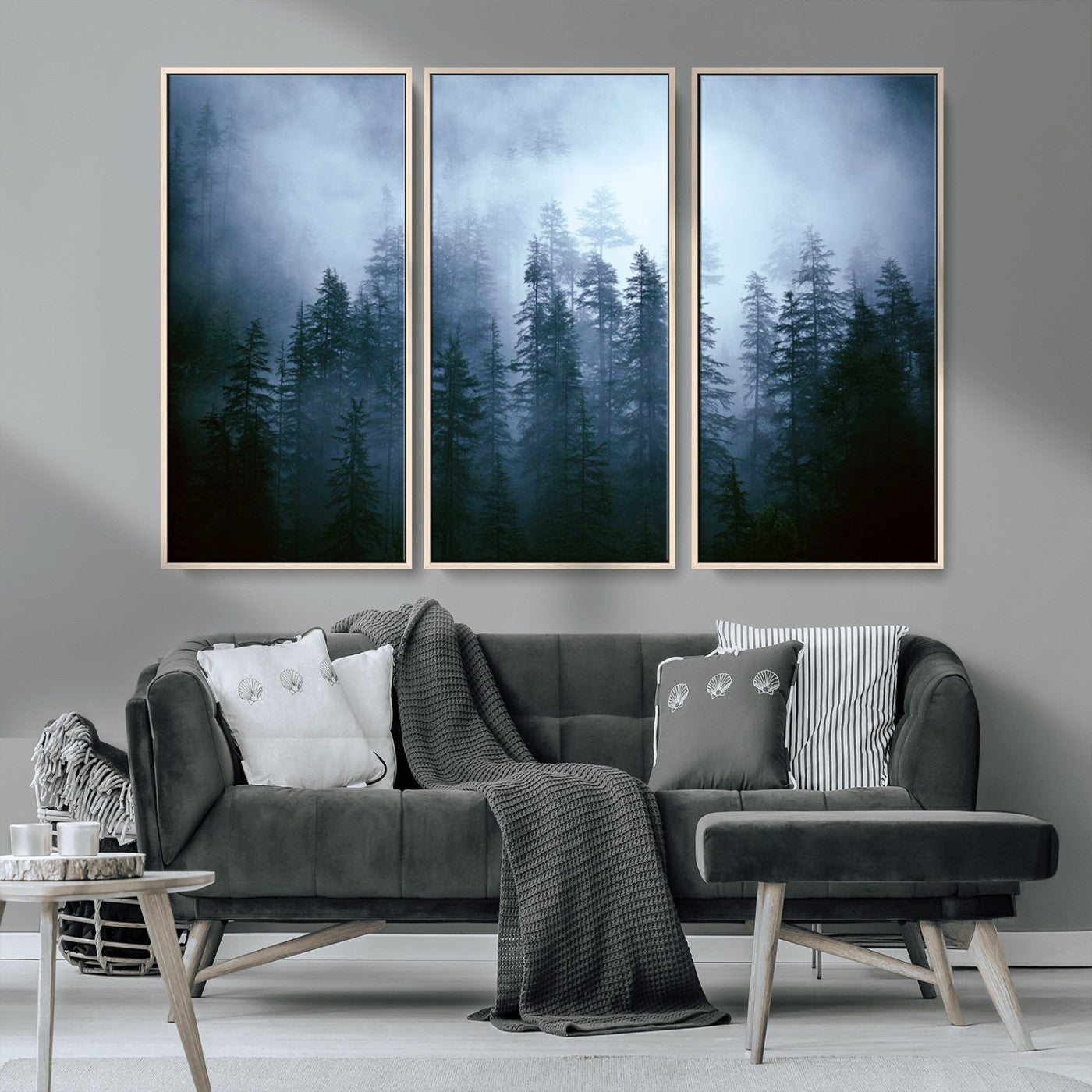93439624-MGV-CV-36X24-Forest Wall Art – Misty Pine Trees Canvas Print, Moody Nature Photography Decor for Bedroom, Living Room, Office, Cabin, Lodge or