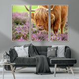 64069351-MGV-CV-36X24-Farmhouse Wall Art – Highland Cow in Wildflowers Canvas Print, Rustic Country Cattle Photography Decor for Bedroom, Living Room,