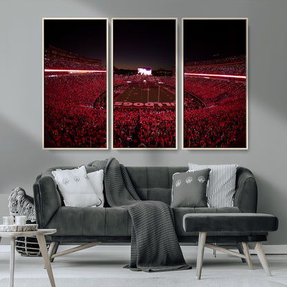 38331045-MGV-CV-36X24-Sanford Stadium Wall Art – Panoramic Georgia Bulldogs Red Light Game Football Canvas Print, Night Crowd Sports Decor for Office,