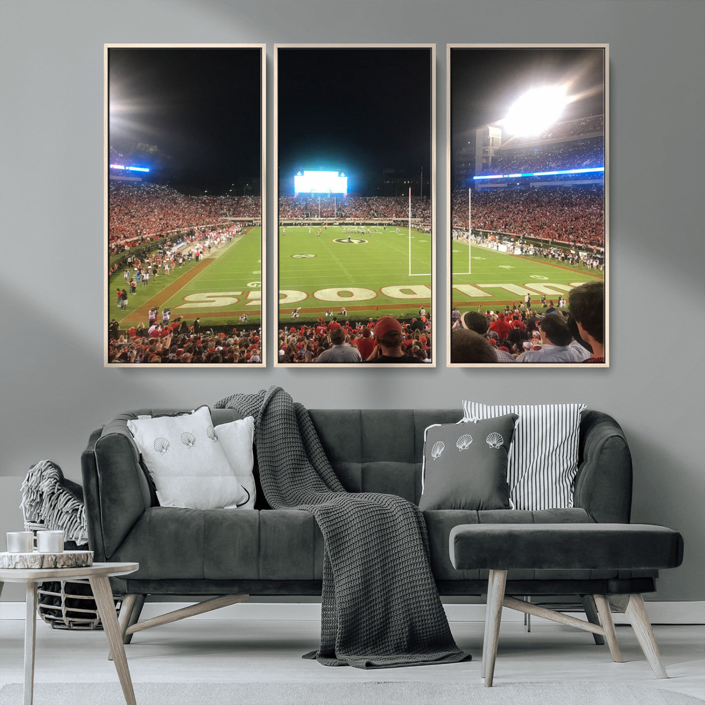 16230786-MGV-CV-36X24-Georgia Bulldogs Stadium Wall Art – Night Game Football Field Canvas Print, Panoramic Sports Decor for Home, Office, Fan Cave