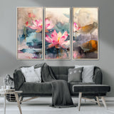 18414-MGV-CV-36X24-Pink Lotus Wall Art Canvas Print, Framed Water Lily Art Picture Print, Dreamy Floral Perfect Dreamy Botanical Decor Artwork