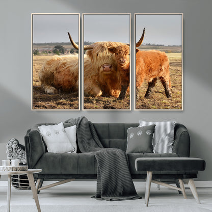 88780-MGV-CV-36X24-Highland Cow Wall Art Canvas Print, Framed Cow Calf Art Picture Print, Scottish Cattle Perfect Rustic Farmhouse Decor Artwork