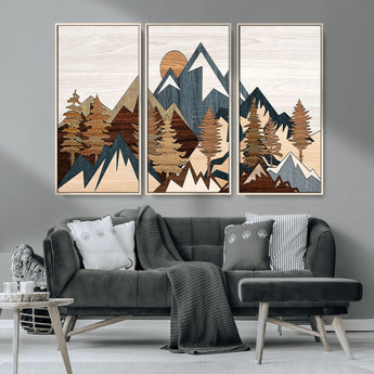 80300-MGV-CV-36X24-Geometric Mountains Wall Art Canvas Print, Framed Stylized Trees Art Picture Print, Graphic Forest Perfect Rustic Abstract Decor