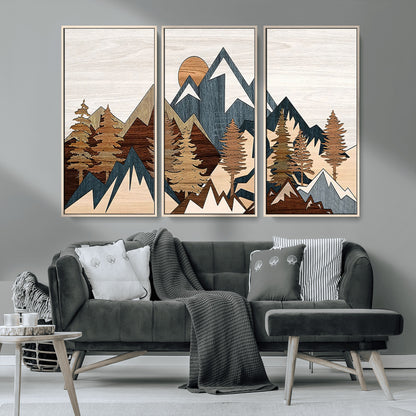 80300-MGV-CV-36X24-Geometric Mountains Wall Art Canvas Print, Framed Stylized Trees Art Picture Print, Graphic Forest Perfect Rustic Abstract Decor
