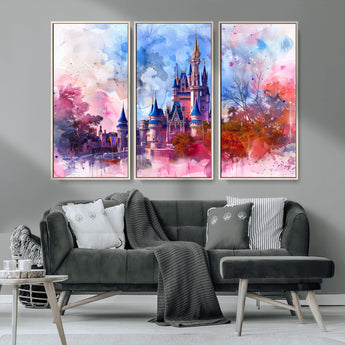 15129-MGV-CV-36X24-Disney Castle Wall Art Canvas Print, Framed Cinderella Palace Art Picture Print, Fantasy Kingdom Perfect Whimsical Fairytale Decor