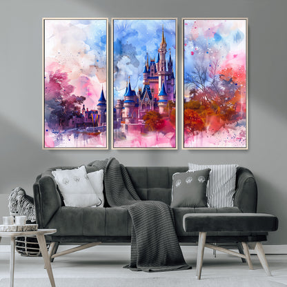 15129-MGV-CV-36X24-Disney Castle Wall Art Canvas Print, Framed Cinderella Palace Art Picture Print, Fantasy Kingdom Perfect Whimsical Fairytale Decor