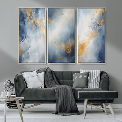 41836-MGV-CV-36X24-Abstract Gold Wall Art Canvas Print, Framed Blue Layers Art Picture Print, Elegant Cloud Perfect Elegant Minimalist Decor Artwork