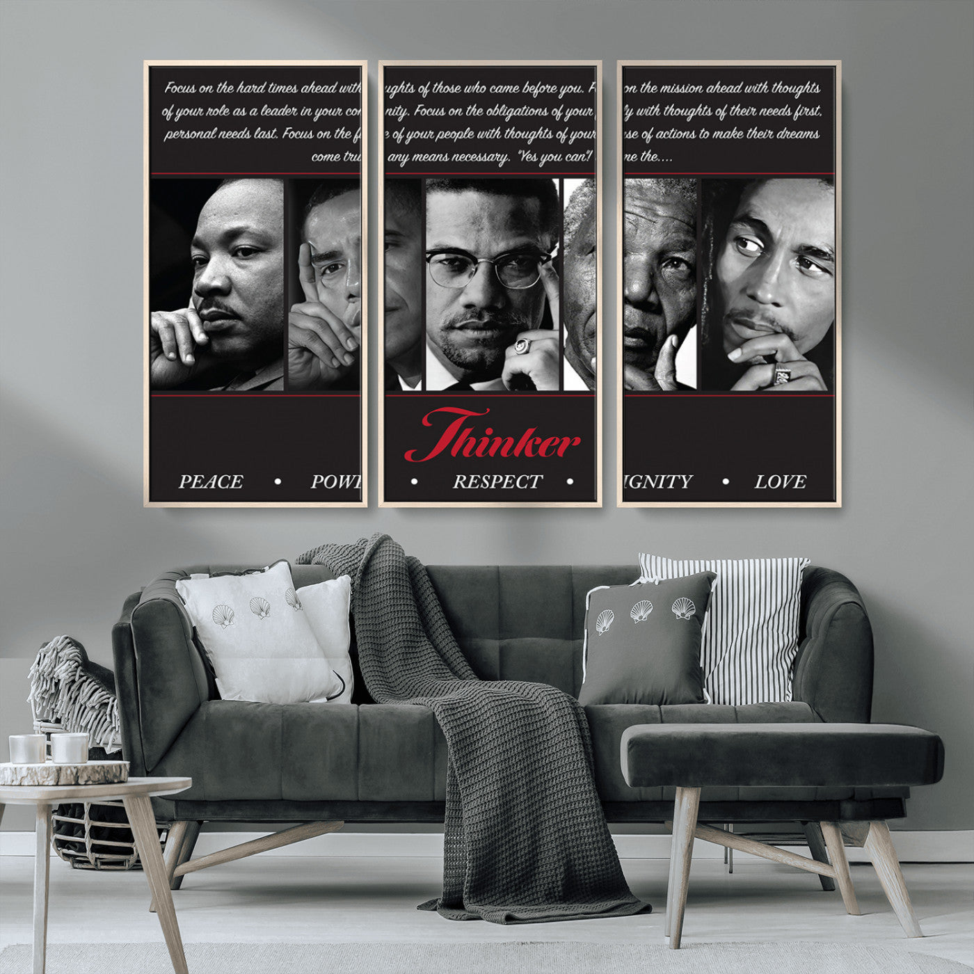 45112-MGV-CV-36X24-Black Icons Wall Art Canvas Print, Framed Thinker Art Picture Print, Motivational Quote Perfect Cultural Modern Decor Artwork