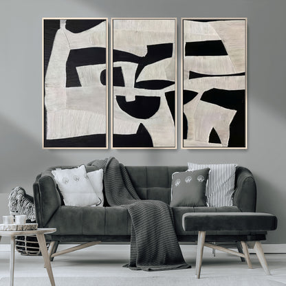 33714-MGV-CV-36X24-Monochrome Design Wall Art Canvas Print, Framed Modern Linework Art Picture Print, Textured Shapes Perfect Monochrome Modern Decor