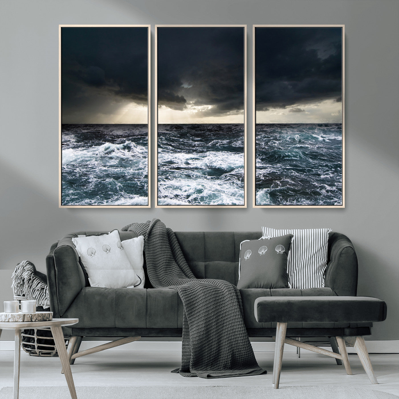 51359-MGV-CV-36X24-Stormy Ocean Wall Art Canvas Print, Framed Moody Seascape Art Picture Print, Ocean Storm Perfect Dramatic Coastal Decor Artwork
