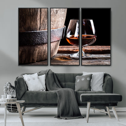 50839-MGV-CV-36X24-Barrel & Brandy Wall Art – Rustic Whiskey Barrel and Brandy Glass Canvas Print, Elegant Home Bar or Lounge Decor for Office, Man