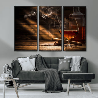 92305-MGV-CV-36X24-Whiskey & Cigar Wall Art – Moody Whiskey and Cigar Canvas Print, Sophisticated Bar or Home Lounge Decor for Office, Man Cave or